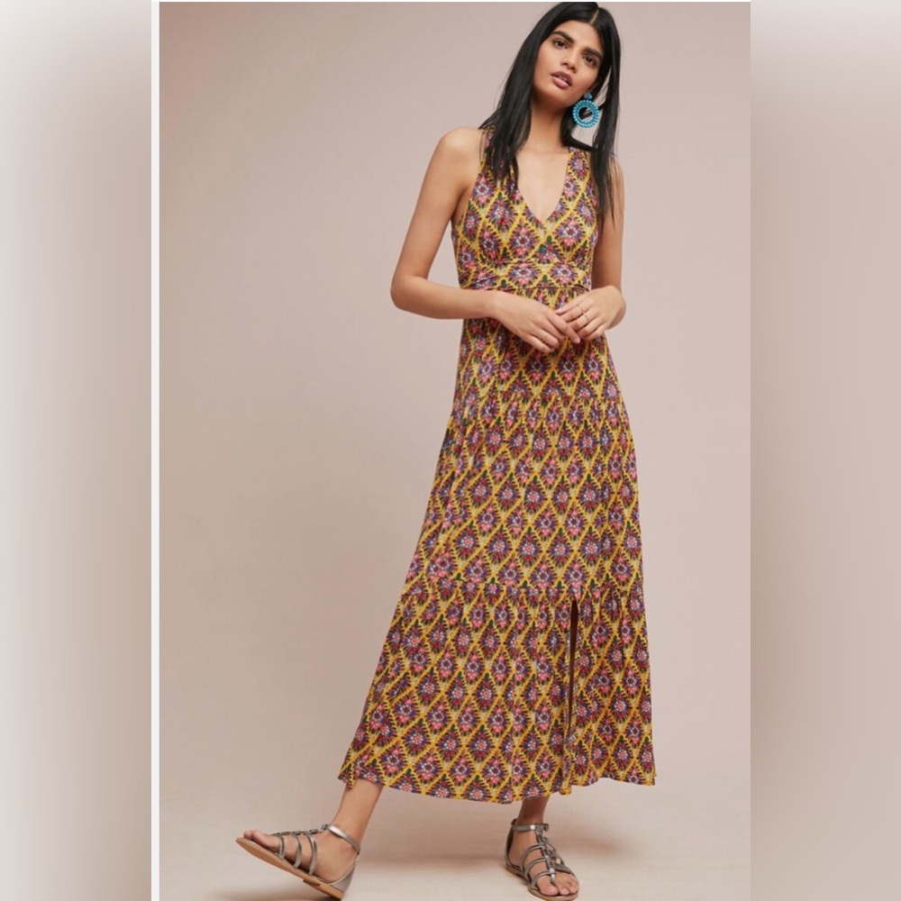 NWOT Maeve by Anthro Halter Luella Maxi Dress in Yellow Size M